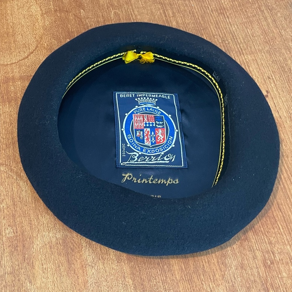 Vintage Printemps Paris Black Pure Lane Felt Wool  Beret Hat - Picture 12 of 15